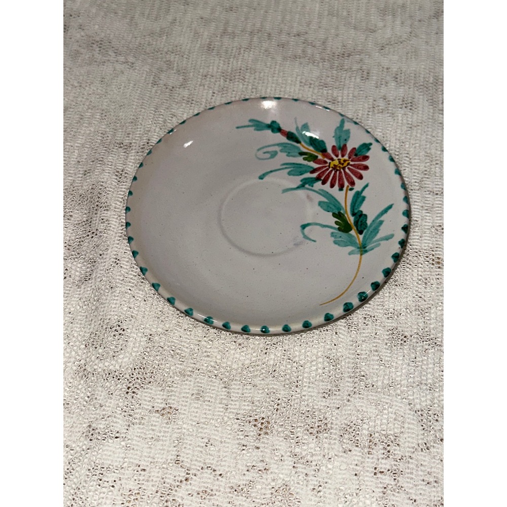 Hand‎ Painted Italian Ceramic Saucer Floral Design Rustic Farmhouse Decor